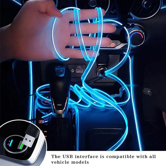 EL Wire Car Interior LED Strips Lights, 16FT 5V USB Auto Neon Light Strip, Electroluminescent Vehicle Interior Ambient Lighting Decor Accessories, Universal for RV, SUV, Truck (White)