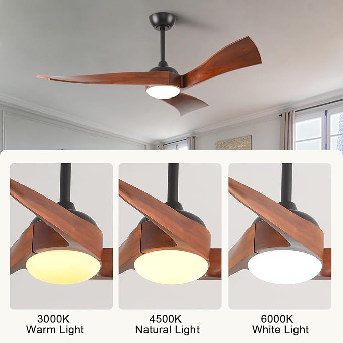 52 Inch Modern Ceiling Fans with Lights and Remote Control Quiet Motor with 6 Speeds, Unique Fan Design Indoor Outdoor Ceiling Fan with Light for Farmhouse Patios Bedroom Living Room