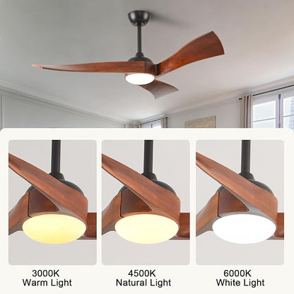 52 Inch Modern Ceiling Fans with Lights and Remote Control Quiet Motor with 6 Speeds, Unique Fan Design Indoor Outdoor Ceiling Fan with Light for Farmhouse Patios Bedroom Living Room