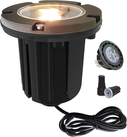 MALORY Low Voltage Landscape Lights, (φ125 mm) Brass Top Cover 12V Outdoor In Ground Lights, LED Well Lighting for Pathway, Driveway, Deck Step and Garden 1 Pack with MR16 Bulb (Flat Top)