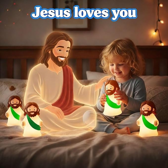 Jesus Night Light Rechargeable Bedside Night Light Dimmable Silicone LED Light Ideal for Religious Gatherings, Gifts for Sunday School, Baptism Presents, Easter Egg Decorations (Green)