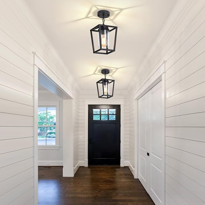Pendant Lights Kitchen Island 3 Pack, Farmhouse Pendant Lighting for Island, Hallway Hanging Lights Modern Kitchen Light Fixtures Ceiling, Black Chandelier for Dining Room