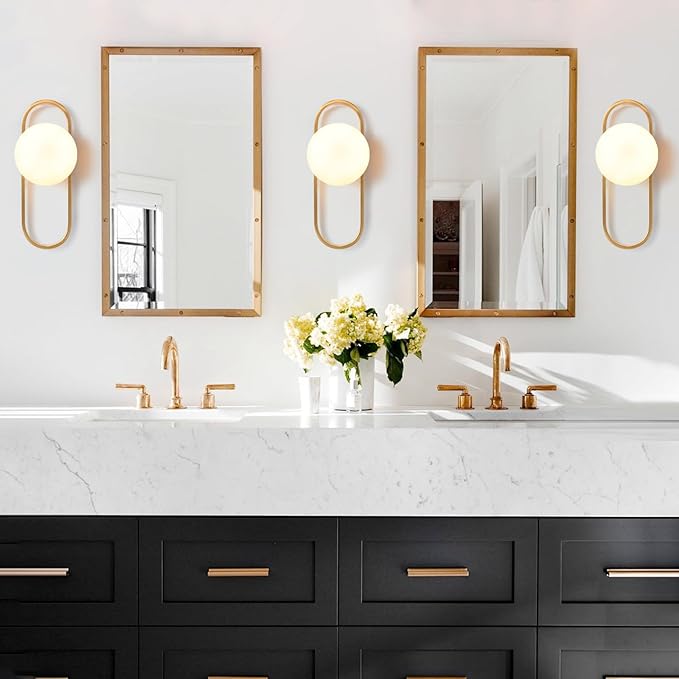 Bektas Gold Wall Lamp Sconces Set of 2 with White Globe Glass Shade - Living Room & Bedroom Wall Lights ETL Listed
