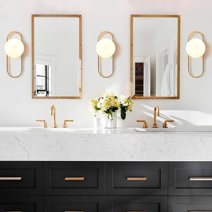 Bektas Gold Wall Lamp Sconces Set of 2 with White Globe Glass Shade - Living Room & Bedroom Wall Lights ETL Listed