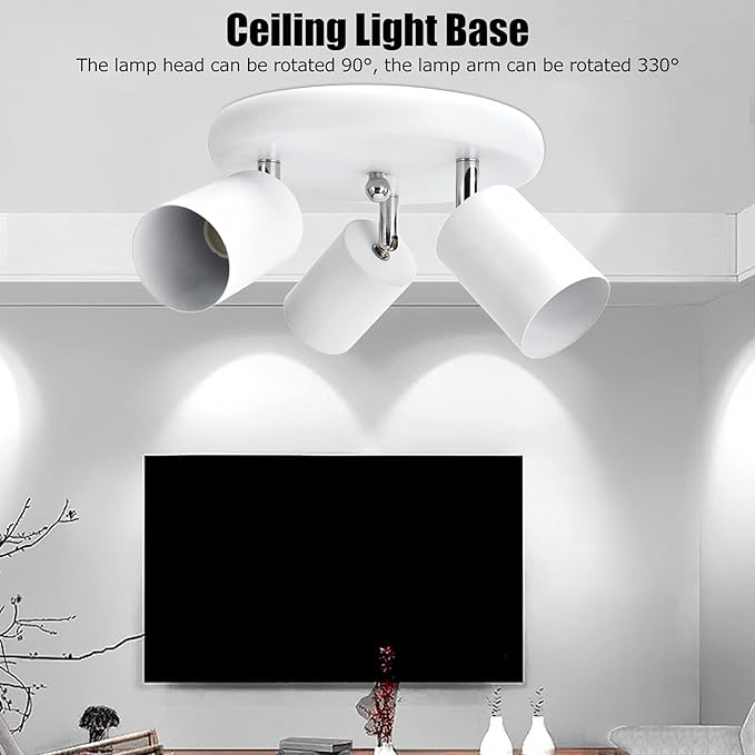 Spotlight Fixture, Adjustable Flexible Rotation Lamp Holder for Showrooms for Living Rooms for Exhibition Halls(Three Round White)