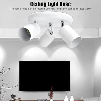 Spotlight Fixture, Adjustable Flexible Rotation Lamp Holder for Showrooms for Living Rooms for Exhibition Halls(Three Round White)