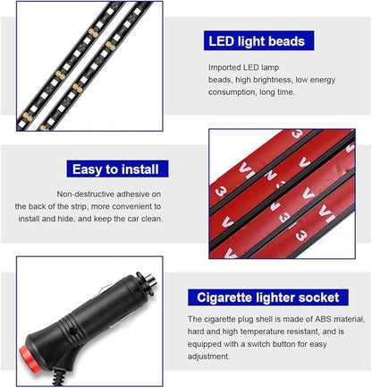 povtii Car LED Strip Light, 24 LED RGB Auto Under Dash Interior Atmosphere Lights, Cigarette Lighter Decorative Lamp Ambient Night Light, Universal Lighting Kit Car Accessories (Red)