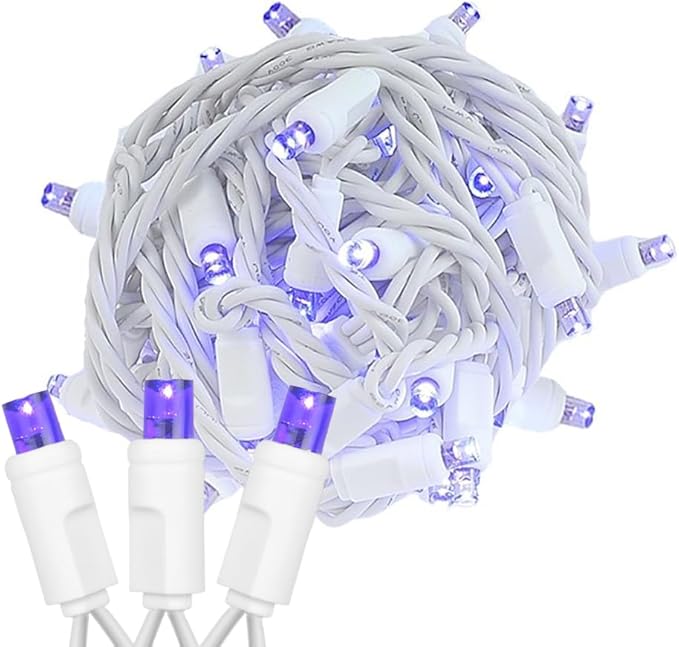 Novelty Lights 11ft Christmas String Lights, 50 Purple LED Bulbs on White Wire, 2.5" Spacing, Connectable Indoor Outdoor Commercial Grade Lighting for Holidays Patio Weddings