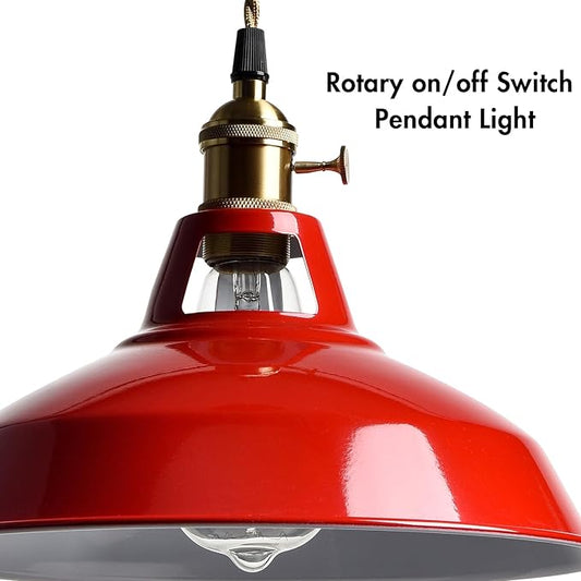 CLAXY Industrial Modern Pendant Light Kitchen Island Red Metal Barn Hanging Light Fixture Height Adjustable E26 Based Light for Kitchen, Loft, Dining, Foyer, Cafe, Bar
