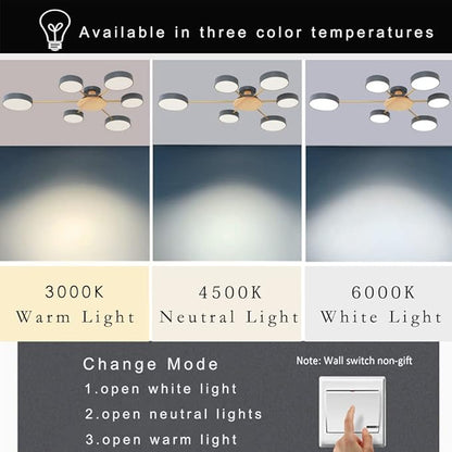 LED Ceiling Lighting 41 Inch 6-Lights Modern Ceiling Lights Flush Mount Recessed Lighting Ceiling Light 48W Adjustable Living Room Bedroom Kitchen, 3000K-6000K Temperature Available Grey