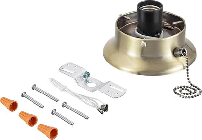 Aspen Creative 22101-07-1, Flush Mount Ceiling Fixture Shade Holder Kit with On/Off Pull Chain Switch in Antique Brass Finish 3-5/8" Fitter, 4-7/8" Diameter x 1-7/8" Height