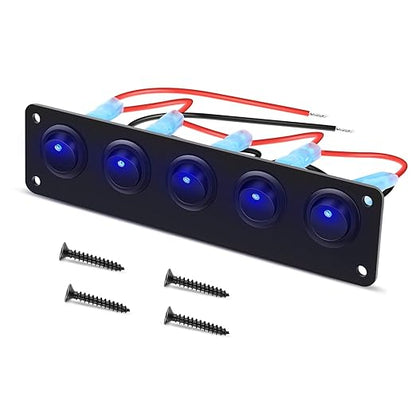 Nilight 5 Gang 3 Pin Rocker Switch Panel Waterproof On-Off Toggle Switches for Car Vehicle Trailer Truck SUV Marine Boat RV Ship 12V/24V 20A