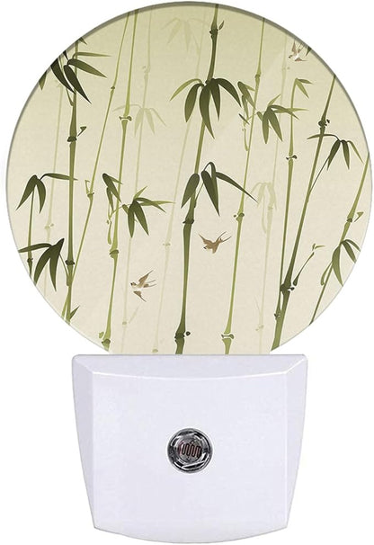 Bamboo Night Light Bamboo Forest Retro Green Night Lights Plug into Wall for Boys Girls, Plug-in Nightlight 0.5W LED Lighting for Stairway Hallway Bedroom