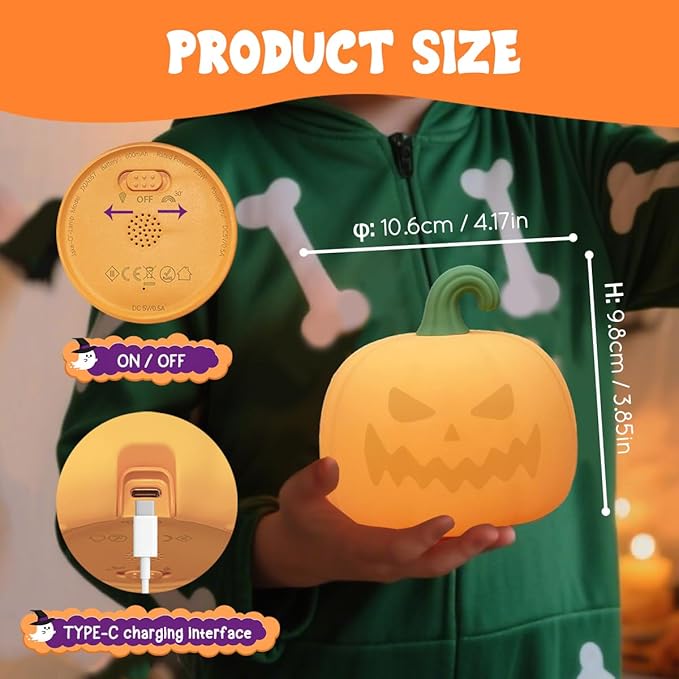 Night Light for Kids, Cute Silicone Nursery Pumpkin Lamp for Baby and Toddler, Halloween NightLight for Boys and Girls,Squishy Kawaii Bedside Lamp for Kids Room