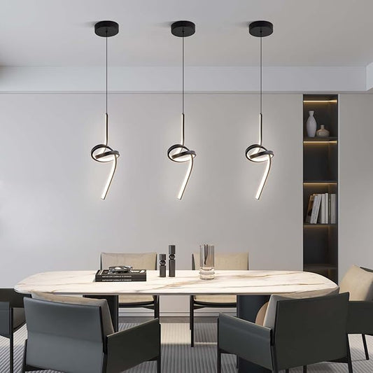 ADISUN Modern LED Pendant Light, Spiral Pendant Lights Kitchen Island, 4500K Neutral Light, Adjustable Height, Pendant Light Fixtures for Living Room Bedroom Hanging Light(Black)