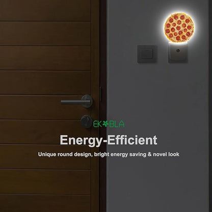 EKOBLA Pizza Plug-in Night Light, Cheese & Sausage Food Pattern LED Nightlight with Auto Sensor for Teens Room & Novelty Gift