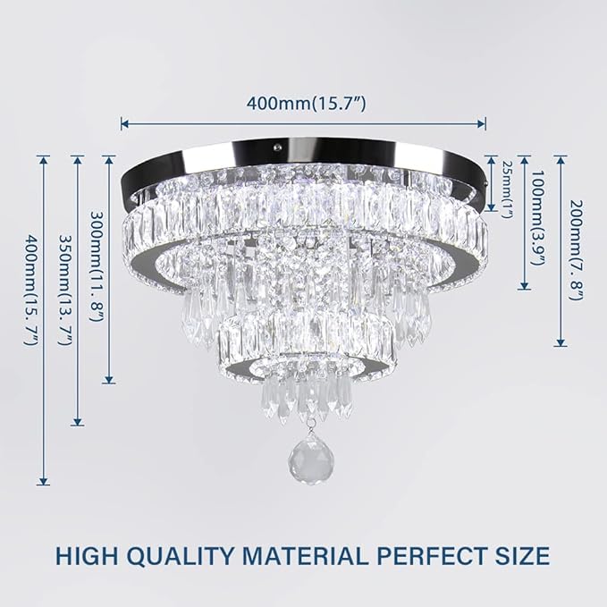 16" Crystal Chandeliers LED Crystal Ceiling Light Fixtures Flush Mount Ceiling Light Modern Chandelier Lights for Living Room Bedrooms Dining Room (6500K Cool White)