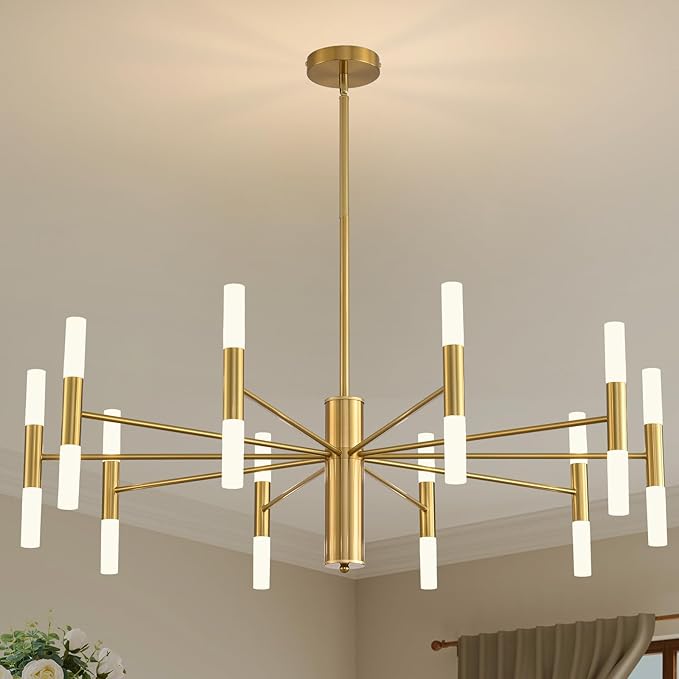 Gold Modern Chandelier 20-Light, Large Luxury Round Candle Chandeliers with Acrylic Shades, 38.6" Dining Room Light Fixture for High Ceilings, Living Room, Foyer, Entryway, G9 Base