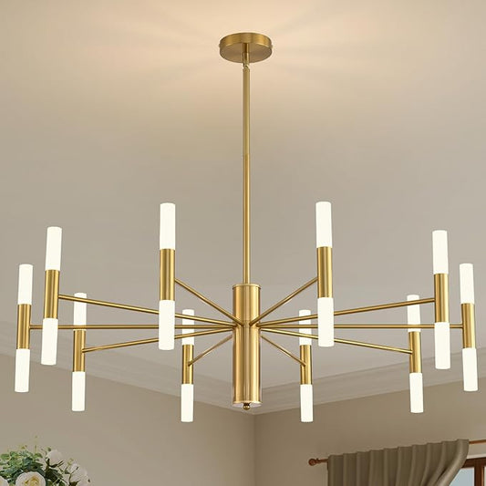 Gold Modern Chandelier 20-Light, Large Luxury Round Candle Chandeliers with Acrylic Shades, 38.6" Dining Room Light Fixture for High Ceilings, Living Room, Foyer, Entryway, G9 Base