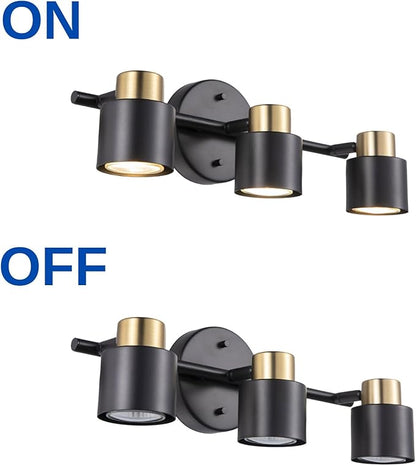 3 Light Track Lighting Kit, Matte Black Brass Finish 3 Way Adjustable with GU10 Modern Ceiling Directional Spot Lighting for Kitchen,Bedroom,Living Room