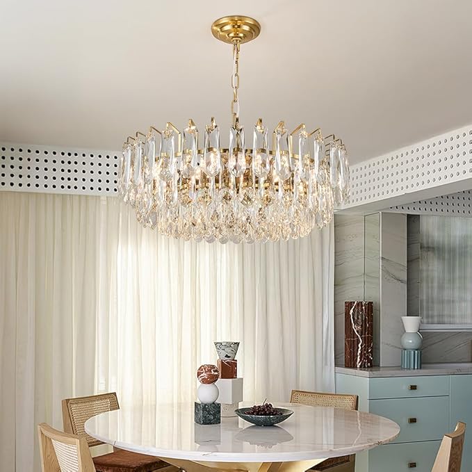 23.6" Modern Crystal Chandelier Gold 3-Tier Luxury Pendant Light Gold Plated Ceiling Pendant Lighting for Dinning Room Living Room Foyer