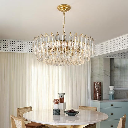 23.6" Modern Crystal Chandelier Gold 3-Tier Luxury Pendant Light Gold Plated Ceiling Pendant Lighting for Dinning Room Living Room Foyer
