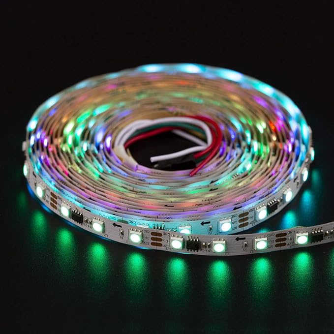 BTF-LIGHTING WS2811 DC24V 32FT Addressable RGB LED Strip 600LEDs 100Pixels Dream Color White PCB IP30 Non-Waterproof Works with Arduino/Respberry/etc Prevent Voltage Droping(No Adapter or Controller)