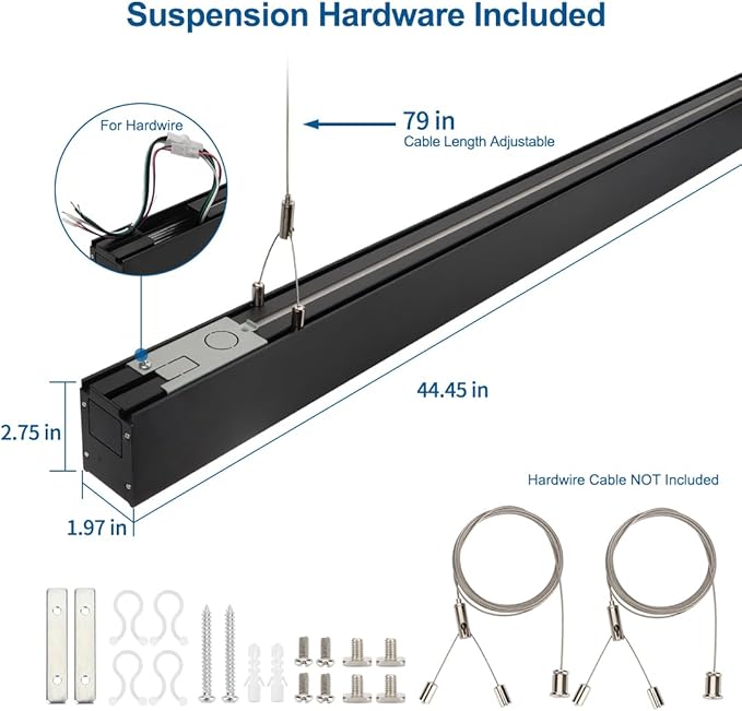 DAKASON 4FT Linkable LED Linear Light, 35W Down 15W Up Light, 3/4/5000K CCT Selectable, Dimmable Suspended Lighting for Billiard Pool Table, Commercial Linear Lighting Fixture for Office, 1Pack Black
