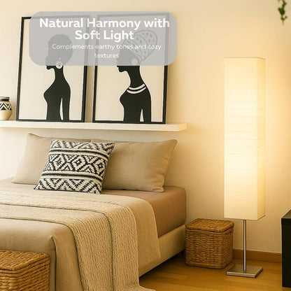 LIGHTACCENTS Honors Paper Floor Lamp 59-Inches Tall – Japanese Style Standing Lamp with Chrome Base and White Paper Shade, On/Off Foot Switch, Floor Lamp for Living Room & Bedroom