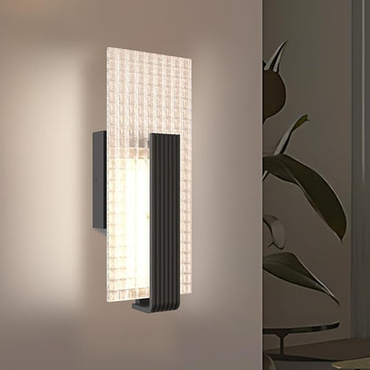 Modern Wall Sconce Set of Two Indoor, 12W Dimmable LED Wall Light Fixtures, Glass Wall Mount Lighting for Living Room Bedroom Bathroom Hallway Corridor, 3000K, Black