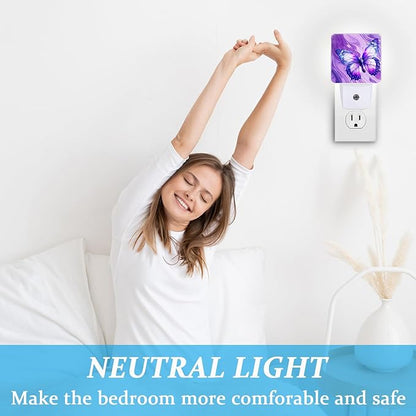 Butterfly Night Light, Plug-into Wall Purple Marble Nightlight Lamp with Dusk to Dawn Sensor, Led Lamp 0.5W Energy Efficient for Boys Girls Adults Home Decor