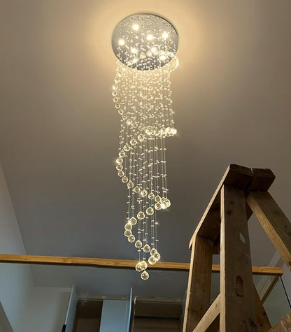HAIXIANG W24 x H78 Inches Crystal Glam Chandelier Long Light Chandeliers with Dimmable Light Bulbs Silver High Ceiling Pendants Light Fixtures for Foyer Entryway Living Room Stair