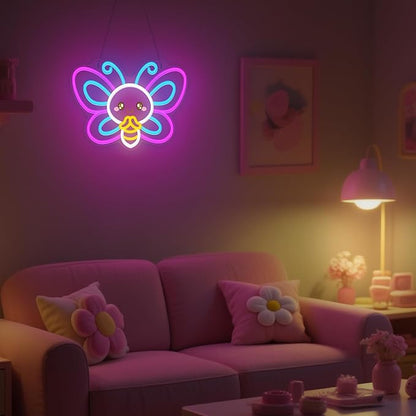 OkiyiD Butterfly Neon Sign – Cute Aesthetic Wall Decor for Girls Room Bedroom Vanity, USB Powered LED Light with Hanging Kit, Dimmable Night Light, Unique Gift for Her