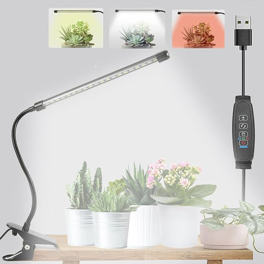Clip On Grow Light for Indoor Plants,Full Spectrum Led Plant Grow Lights with Auto-Timer, Plant Growing Lamp for Seed Starting,Houseplants, Bonsai, Pot Plant (1-Lamp)