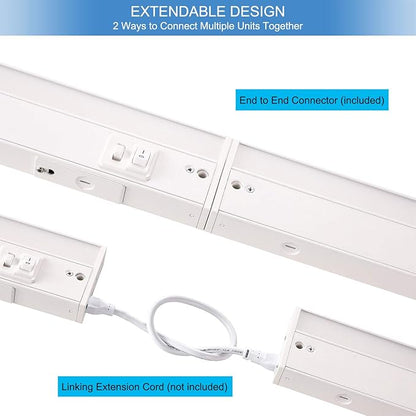 3 Color Level Dimmable LED Under Cabinet Task Lighting with ETL Listed, 3000K/3500K/4000K, Hardwired or Plugged-in, 16 inch 120V 10W 650 Lm, White Finished