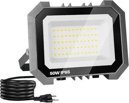 Leddictive 1 Pack LED Flood Lights Outdoor, 50W 5000LM Super Bright Floodlight Outside Work Light with 5.9FT Plug, IP65 Waterproof 6000K Outdoor LED Flood Light for Garage, Yard, Lawn, Garden