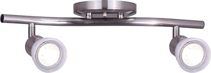 Canarm James 2-Light Track Lighting, Silver Finish, Adjustable Alabaster Glass Shades, 15" Wide Industrial Ceiling Spotlight for Kitchen, Living Room, Hallway