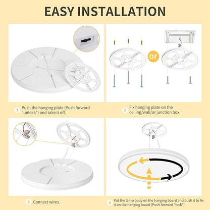 20 Inch Flush Mount Ceiling Light 50W, White LED Ceiling Light with Side Light, 2700K/4000K/6000K CCT Selectable, 5000lm Round Light Fixtures for Bedroom, Kitchen, Dining Room, Living Room