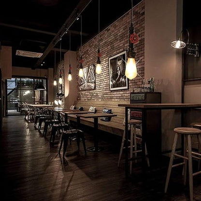 Kawell Vintage Pendant Light Fixtures Industrial Retro Ceiling Chandelier Creative Water Pipe Hanging Light Fixtures Art Deco Iron E26 60W Max for Bedroom Cafe Bar Restaurant Kitchen, Black Color