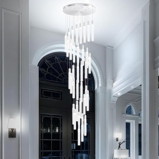 200" Extra Long Crystal Chandelier High Ceiling Lighting 36-Lights Modern Bubble Pendant Light Dimmable LED Staircase Foyer Entryway Villa Loft Duplex Hall Hotel Lobby Tall Ceiling Pendant Fixture