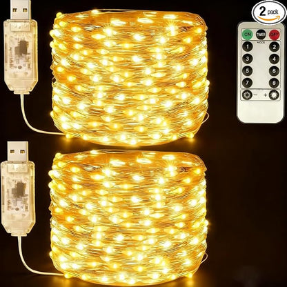 USB Fairy Lights Plug in, 33 Feet 100 LED Twinkle String Lights with Remote and Timer, Waterproof 8 Modes for Bedroom Indoor Wreath DIY Party Wedding Christmas Holiday Decoration(2 Pack Warm White)