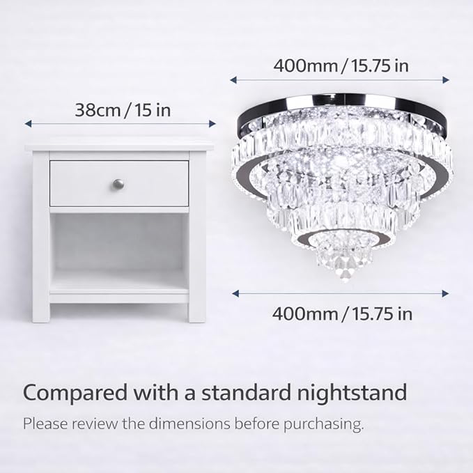 Finktonglan 15.7" Crystal Semi Flush Mount Ceiling Light, 2-Ring LED Crystal Chandelier, Cool White 6500K, Non-Dimmable, Built-in LED for Bedroom Hallway Entryway Dining Room
