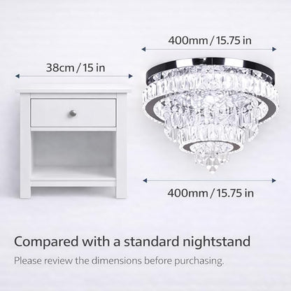 Finktonglan 15.7" Dimmable Crystal Ceiling Light with Remote, 2-Ring LED Flush Mount Chandelier, Adjustable Brightness & 3000K-6500K, Built-in LED for Bedroom Hallway Entryway Dining Room