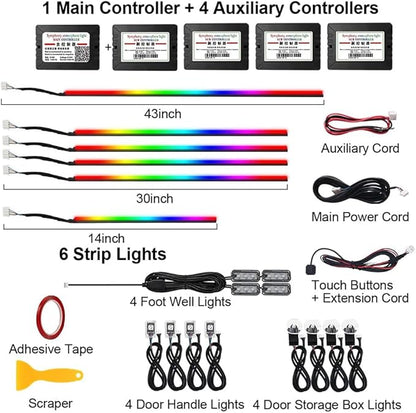 Acrylic Interior Car LED Strip Light, Dreamcolor 18-in-1 RGB Ambient Lighting with APP, 16 Million Colors 175in 600LED Music Sync Lights for Night Driving, Home, Camping & Gift Decor