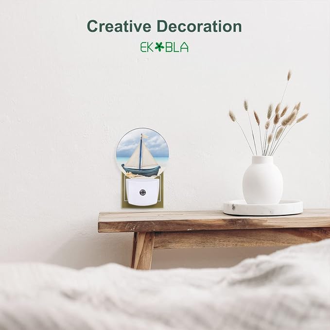 EKOBLA Nautical Boat Plug-in Night Light, Beach Ship Coastal Theme LED Nightlight for Room Decor, 0.5W Sleep Friendly