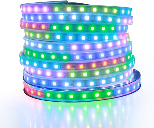 ALITOVE 32.8ft Addressable RGB LED Strip Light WS2811 Dream Color Digital Programmable Flexible LED Pixel Light 24V 10m 600 LEDs 5050 SMD Waterproof IP67 Black PCB for Raspberry Pi DIY Project