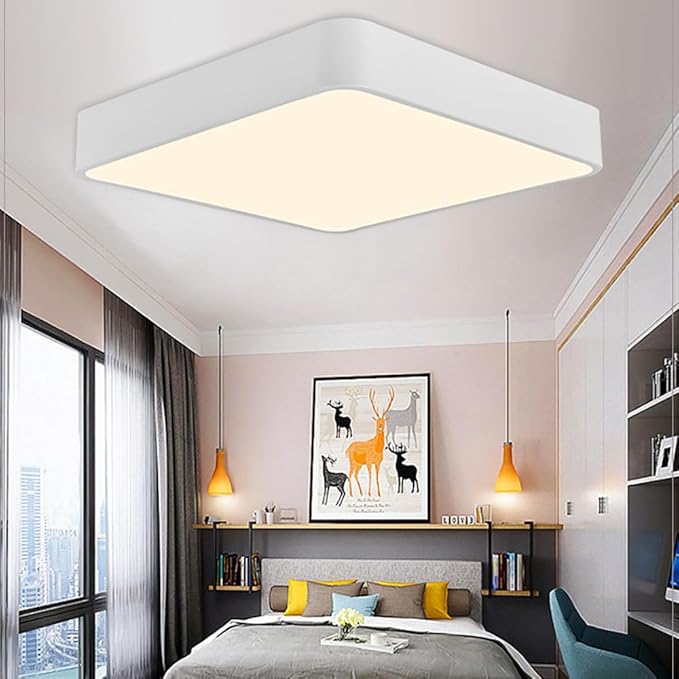Dimmable LED Flush Mount Ceiling Light Fixture with 3000K-6000K Light Color Adjustable,36W 16Inch Close to Ceiling Lamp Modern Squre Lights for Bedroom Kitchen, White Recessed Indoor Lighting