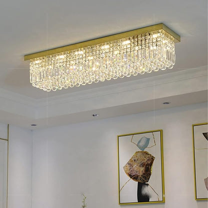 7PM Modern Rectangular Chandelier, Gold, L31.5' x W10' x H10', 6 Lights, Dimmable, Kitchen, Dining Room, Living Room