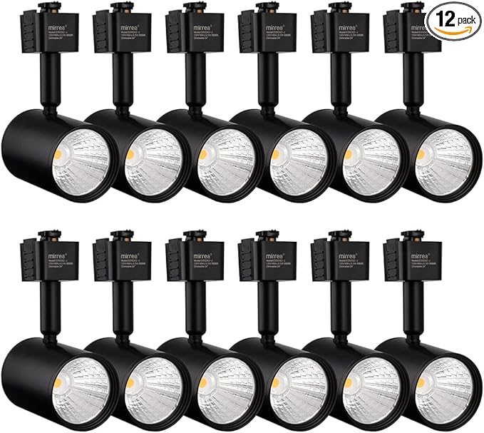 mirrea LED Track Lighting Heads Compatible with Single Circuit J Type Rail Ceiling Spotlight for Accent Task Wall Art Exhibition Lighting 6.5W 3000K Warm White 24° Black Painted Pack of 12