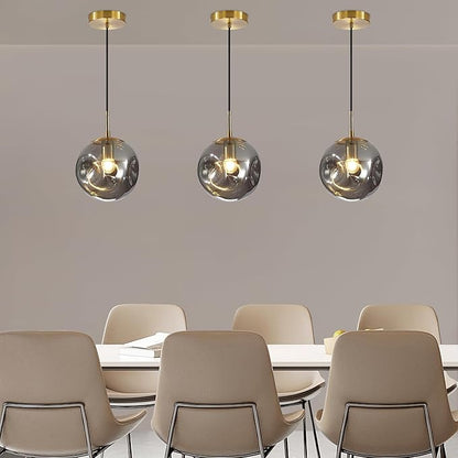 Modern Smoke Gray Concave Glass Pendant Light, 3-Pack Kitchen Island Lighting Single Globe Pendant Light Fixtures Century Kitchen Island Pendant Light for Bedroom Dining Room Light (Without Bulbs)